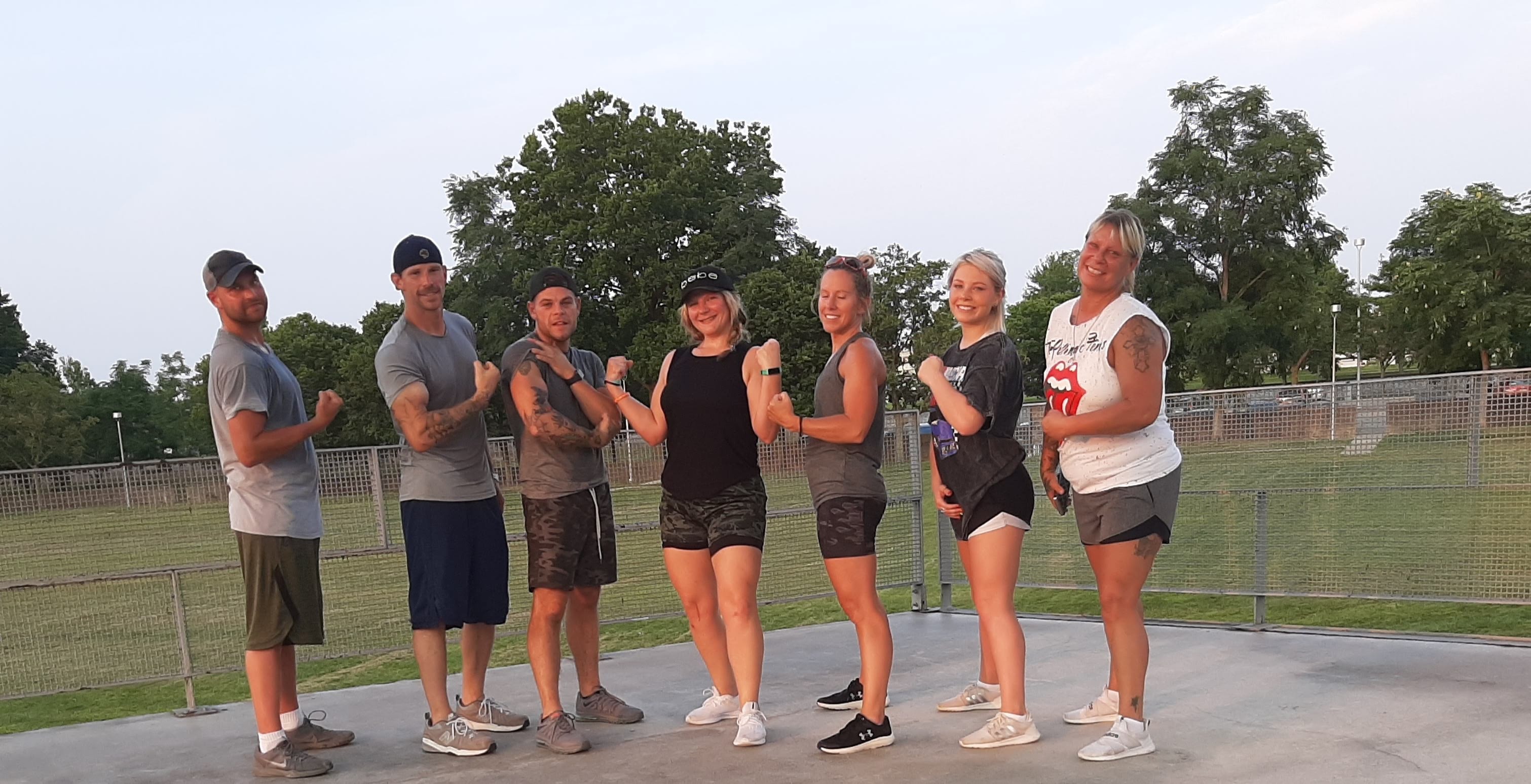 Group fitness class outdoors